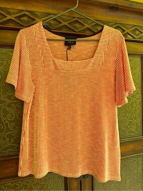 W5 Red and White Striped Short-Sleeve Square Neck Tee